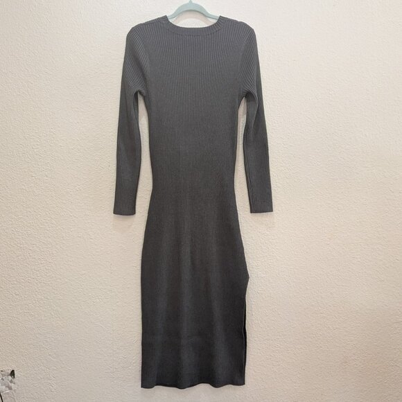 Astr the Label Long Sleeve Sweater Dress Grey Ribbed Midi Bodycon XL  Cutouts - Picture 5 of 12